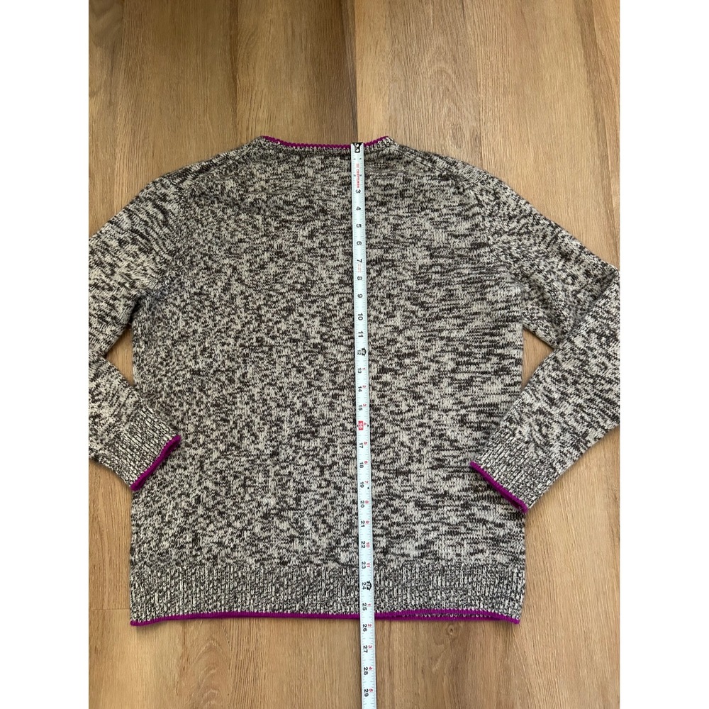 J.Crew relaxed fit Gray Marled 100% Cashmere Crewneck Sweater Purple Trim M - Picture 5 of 6
